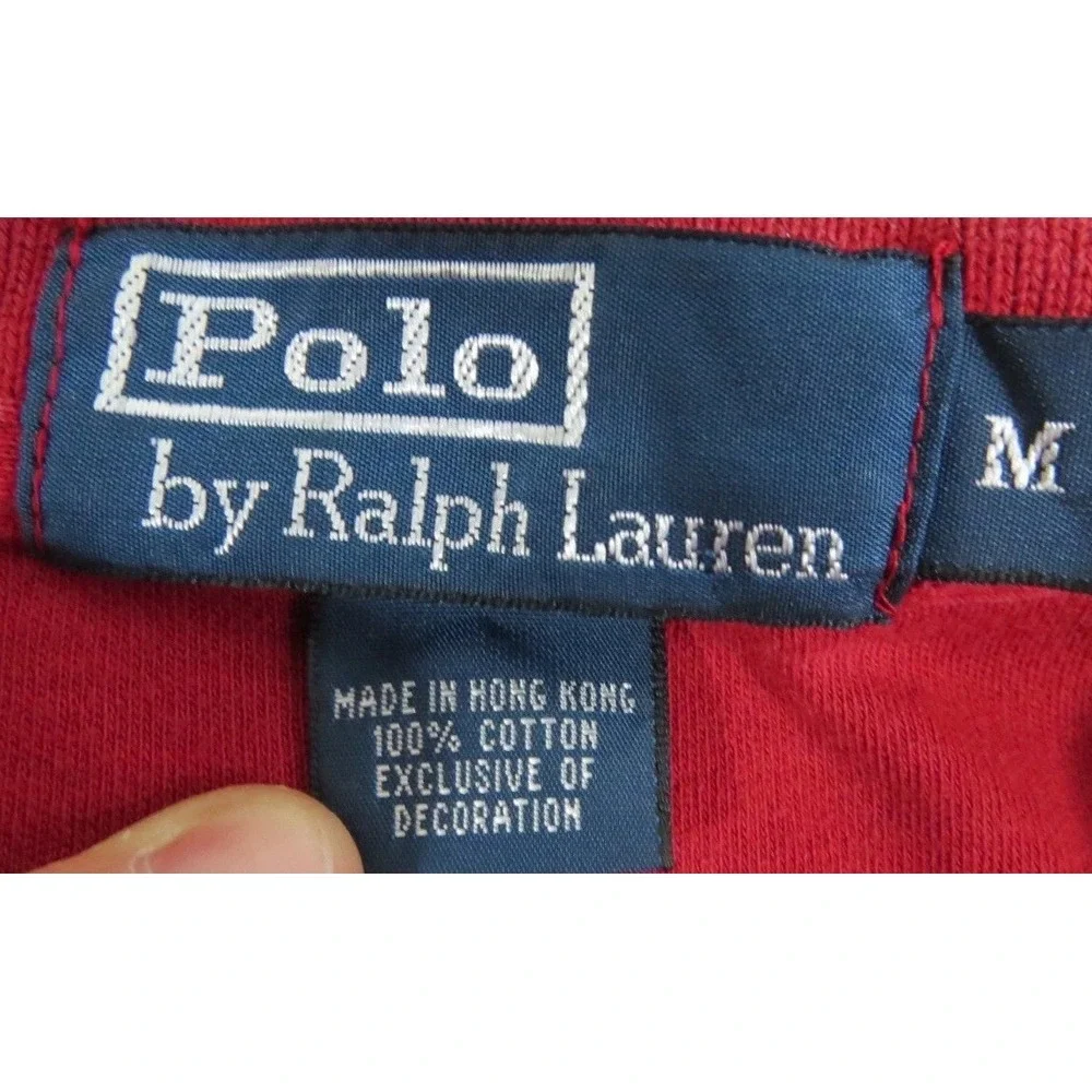 Polo Ralph Lauren Polo Shirt Mens M Red Blue Pony High Low Slit Golf Performance
